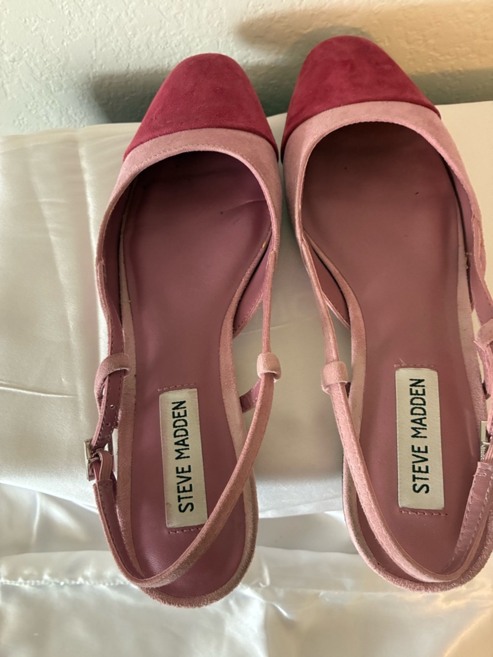 Steve Madden Two-Tone Light Pink & Fushia Suede Slingback Flats - Picture 5 of 5